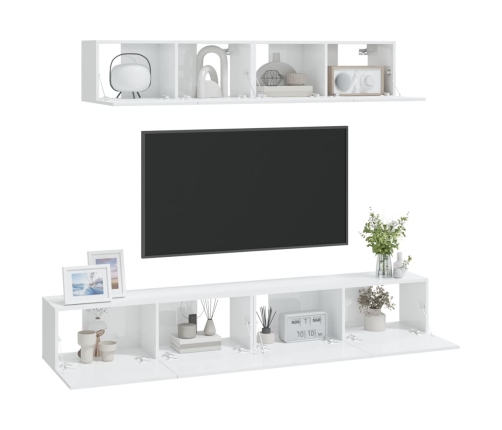 Set de muebles de TV 4 pzas madera contrachapada blanco brillo