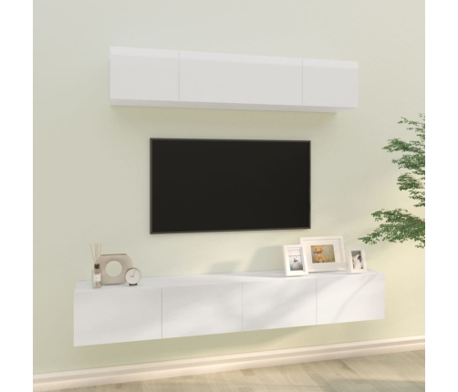 Set de muebles de TV 4 pzas madera contrachapada blanco brillo