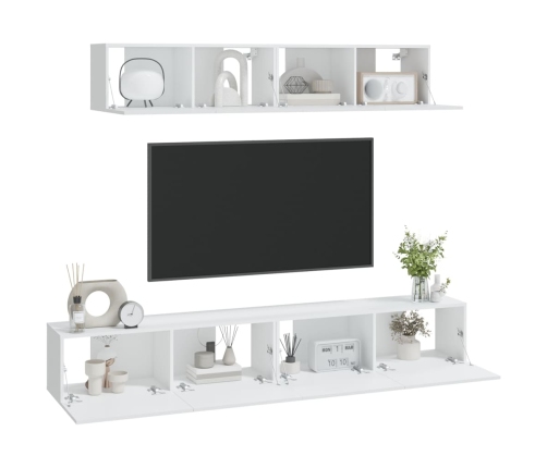 Set de muebles para TV 4 piezas madera contrachapada blanco