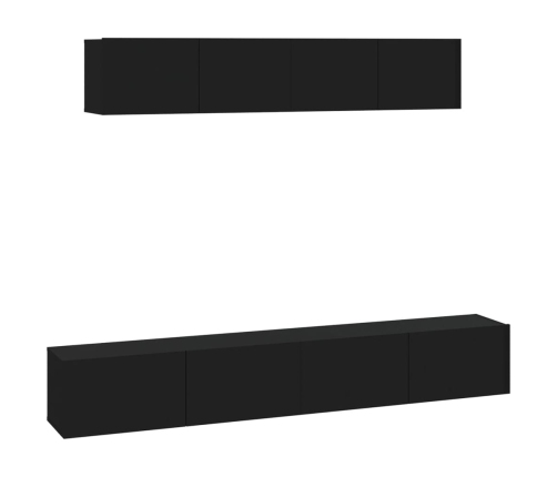 Set de muebles para TV 4 piezas madera contrachapada negro