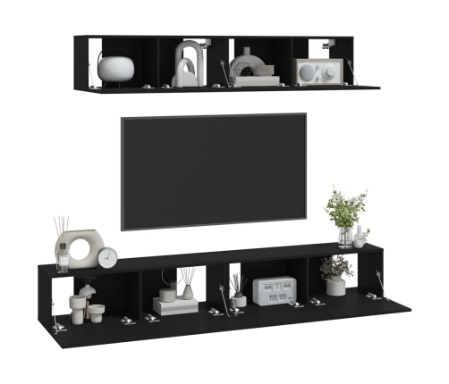 Set de muebles para TV 4 piezas madera contrachapada negro