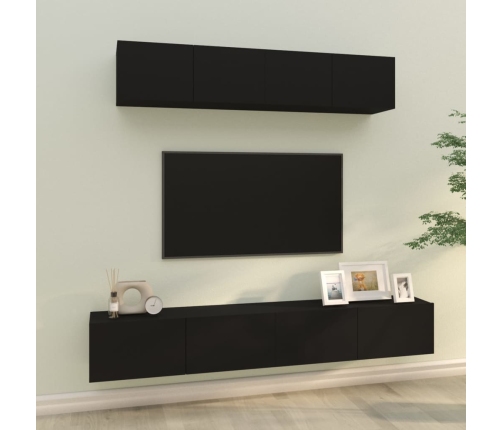 Set de muebles para TV 4 piezas madera contrachapada negro