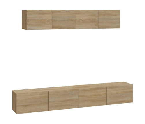 Set de muebles para TV 4 pzas madera contrachapada roble Sonoma