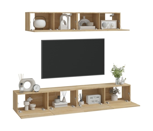 Set de muebles para TV 4 pzas madera contrachapada roble Sonoma