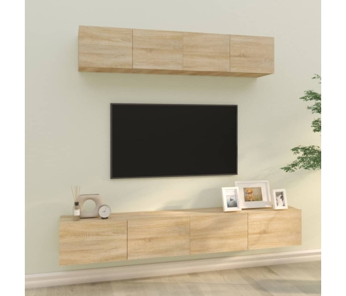 Set de muebles para TV 4 pzas madera contrachapada roble Sonoma