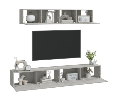 Set de muebles de TV 4 pzas madera contrachapada gris hormigón