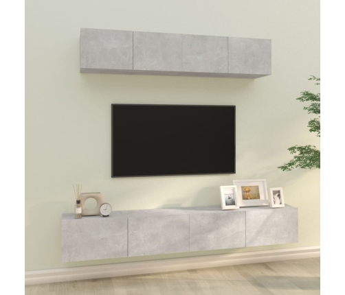 Set de muebles de TV 4 pzas madera contrachapada gris hormigón