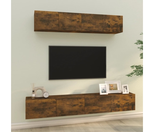 Set de muebles de TV 4 pzas madera contrachapada roble ahumado