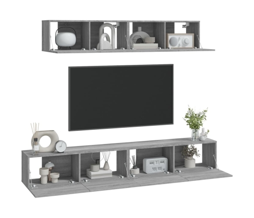 Set de muebles para TV 4 pzas madera contrachapada gris Sonoma