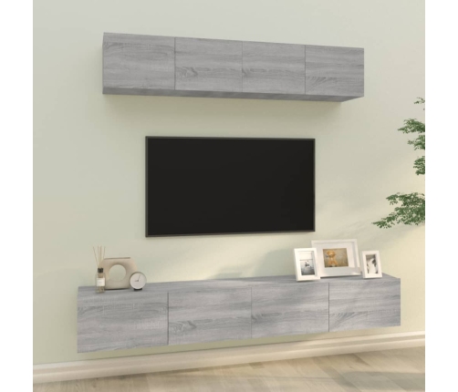 Set de muebles para TV 4 pzas madera contrachapada gris Sonoma