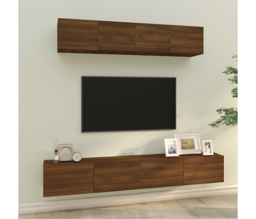 Set de muebles para TV 4 pzas madera contrachapada marrón roble