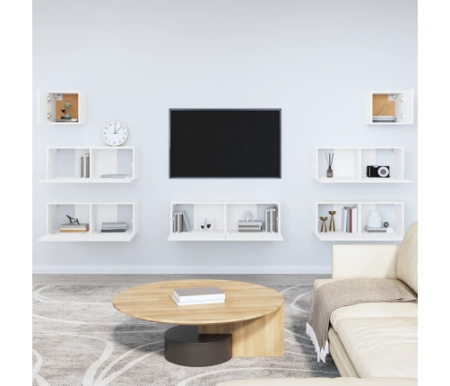 Set de muebles para TV 7 piezas madera contrachapada blanco