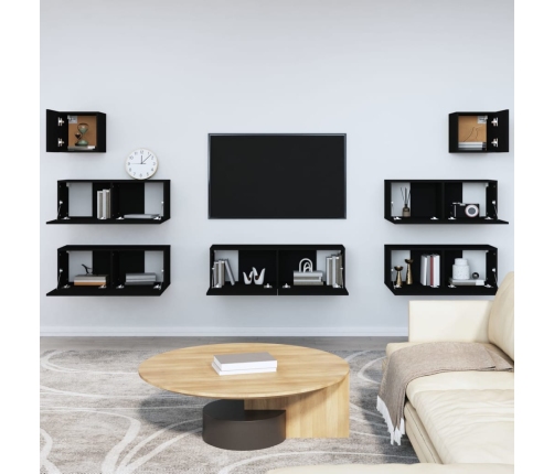 Set de muebles para TV 7 piezas madera contrachapada negro