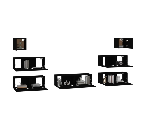 Set de muebles para TV 7 piezas madera contrachapada negro