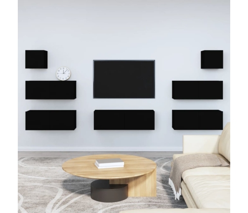 Set de muebles para TV 7 piezas madera contrachapada negro