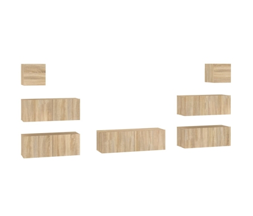 Set de muebles para TV 7 pzas madera contrachapada roble Sonoma