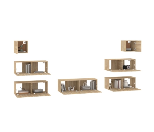 Set de muebles para TV 7 pzas madera contrachapada roble Sonoma