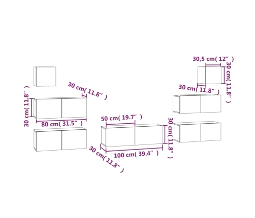 Set de muebles para TV 7 pzas madera contrachapada roble Sonoma