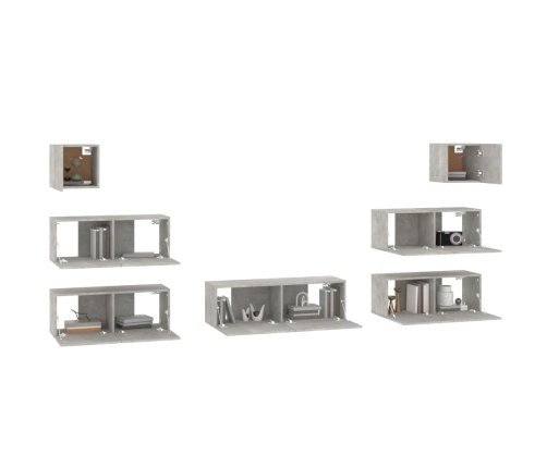 Set de muebles de TV 7 pzas madera contrachapada gris hormigón