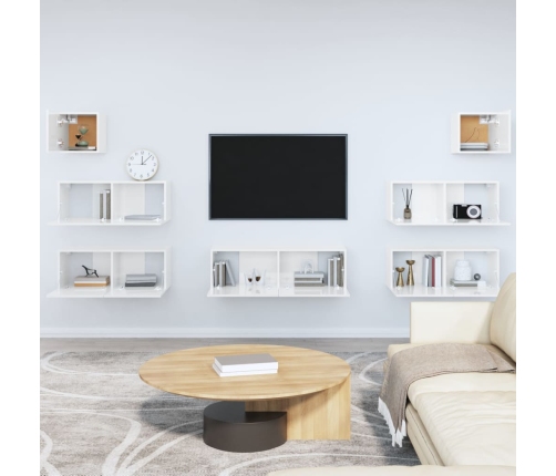 Set de muebles de TV 7 pzas madera contrachapada blanco brillo