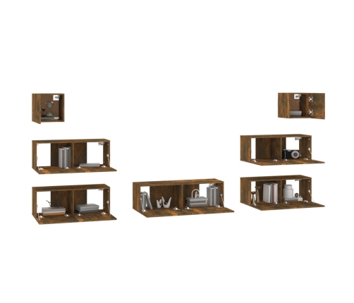 Set de muebles de TV 7 pzas madera contrachapada roble ahumado