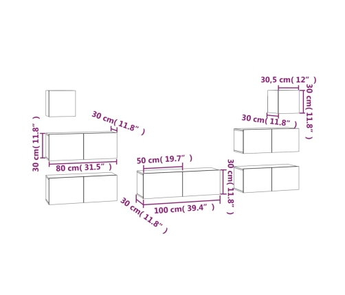 Set de muebles de TV 7 pzas madera contrachapada roble ahumado