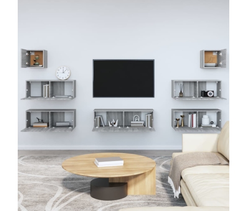 Set de muebles para TV 7 pzas madera contrachapada gris Sonoma