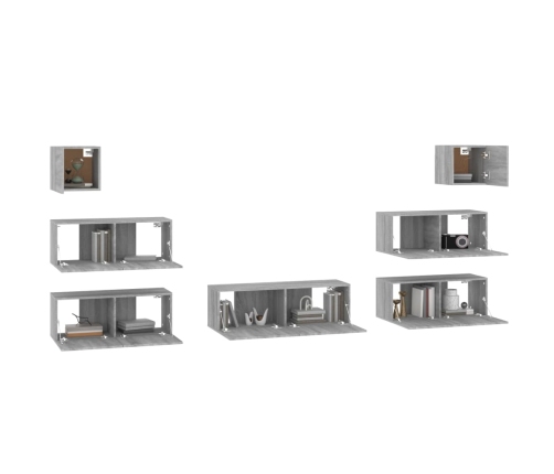 Set de muebles para TV 7 pzas madera contrachapada gris Sonoma