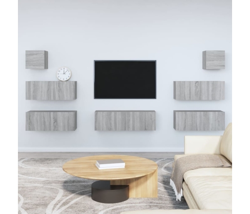 Set de muebles para TV 7 pzas madera contrachapada gris Sonoma