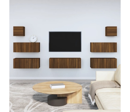 Set de muebles para TV 7 pzas madera contrachapada roble marrón