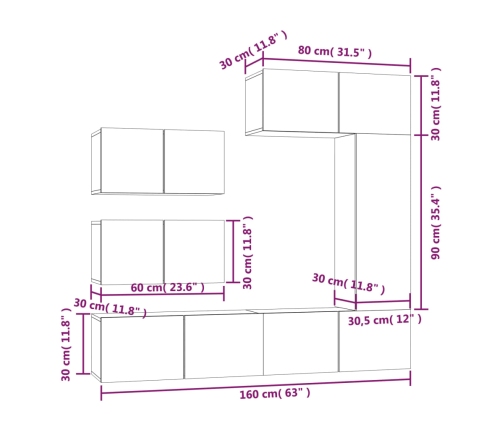 Set de muebles para TV 6 piezas madera contrachapada blanco