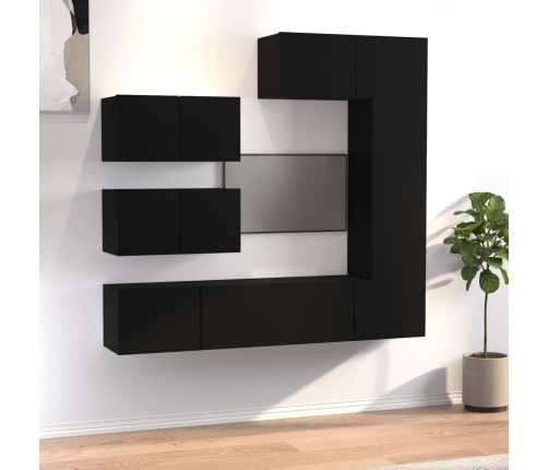 Set de muebles para TV 6 piezas madera contrachapada negro