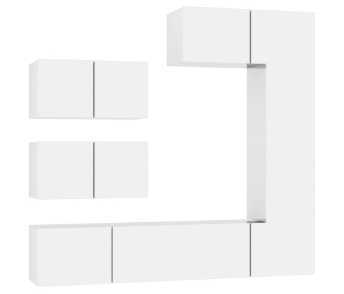 Set de muebles de TV 6 pzas madera contrachapada blanco brillo