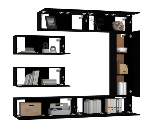 Set de muebles para TV 7 piezas madera contrachapada negro