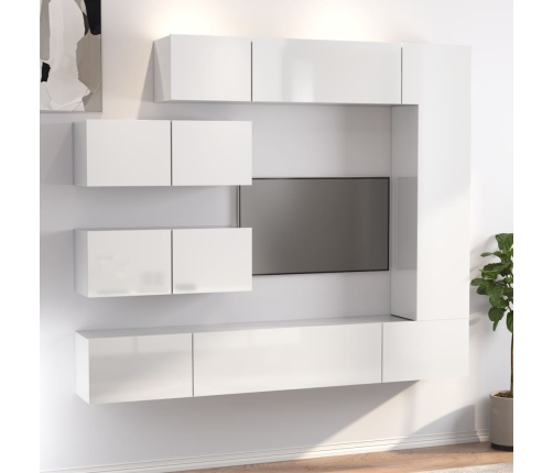 Set de muebles de TV 7 pzas madera contrachapada blanco brillo