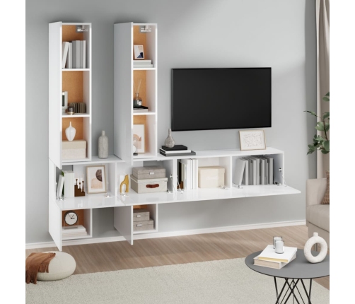 vidaXL Mueble de pared para TV madera contrachapada blanco brillante