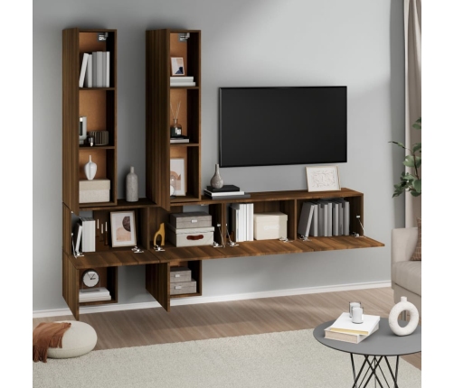 vidaXL Mueble de pared para TV madera contrachapada roble marrón