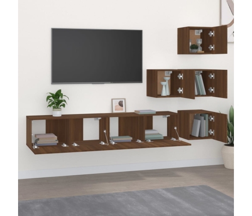 Mueble de pared para TV madera contrachapada roble marrón