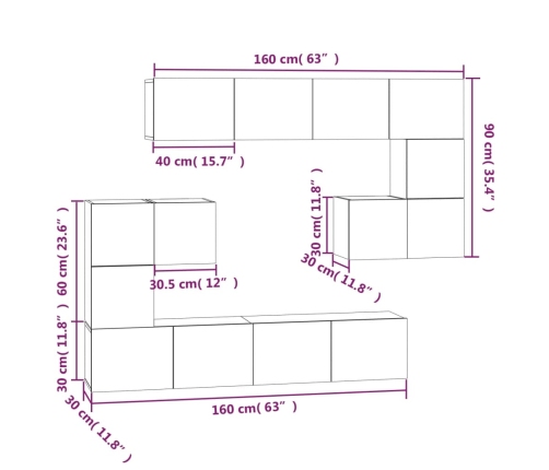 Mueble de pared para TV madera contrachapada negro