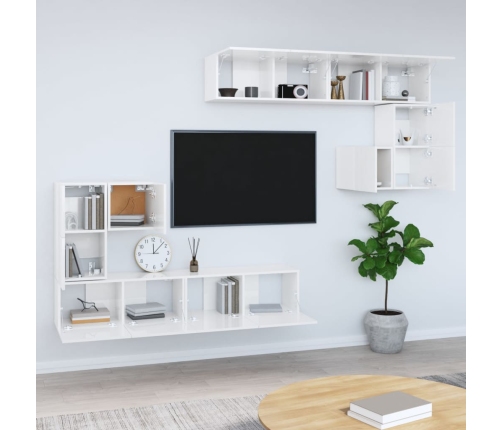 Mueble de pared para TV madera contrachapada blanco brillante