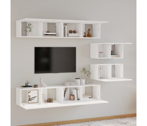 Set de muebles para TV 6 piezas madera contrachapada blanco