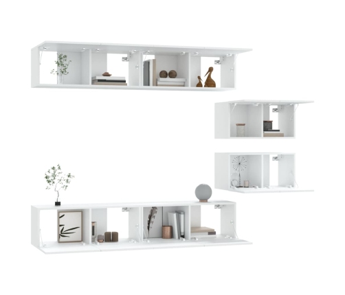 Set de muebles para TV 6 piezas madera contrachapada blanco