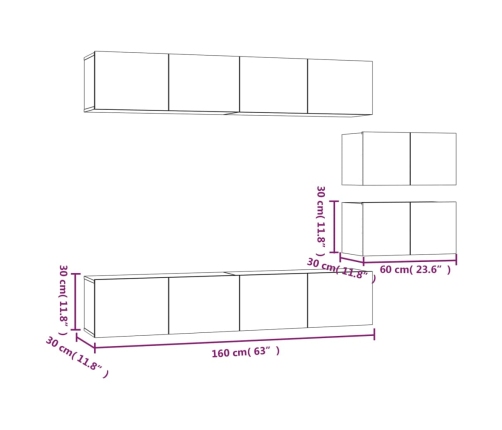 Set de muebles para TV 6 piezas madera contrachapada blanco