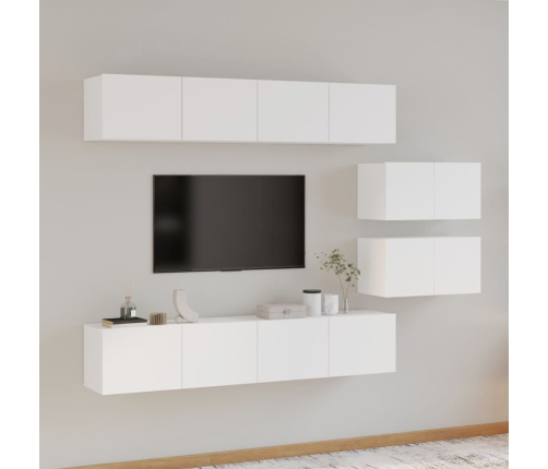 Set de muebles para TV 6 piezas madera contrachapada blanco