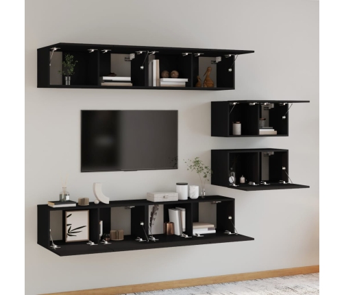 Set de muebles para TV 6 piezas madera contrachapada negro