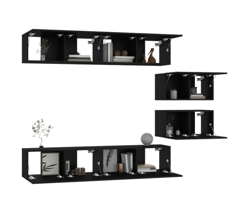 Set de muebles para TV 6 piezas madera contrachapada negro