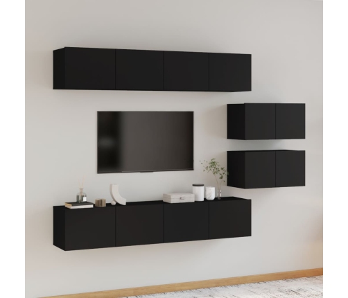 Set de muebles para TV 6 piezas madera contrachapada negro