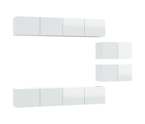 Set de muebles de TV 6 pzas madera contrachapada blanco brillo