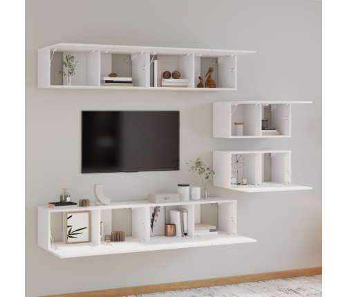 Set de muebles de TV 6 pzas madera contrachapada blanco brillo