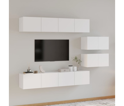 Set de muebles de TV 6 pzas madera contrachapada blanco brillo